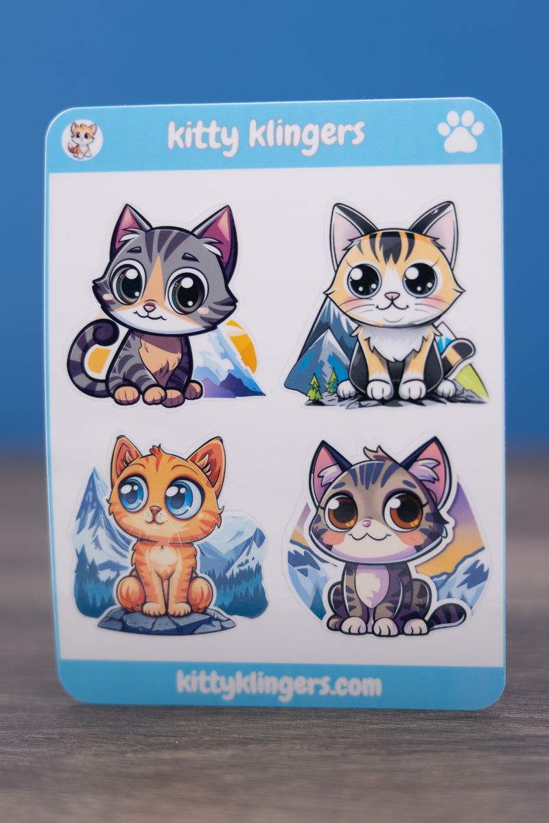 😺🏔️ Mountain Landscape Kitty Vinyl Sticker: Explore Majestic Heights with Feline Friends! 🏔️😺