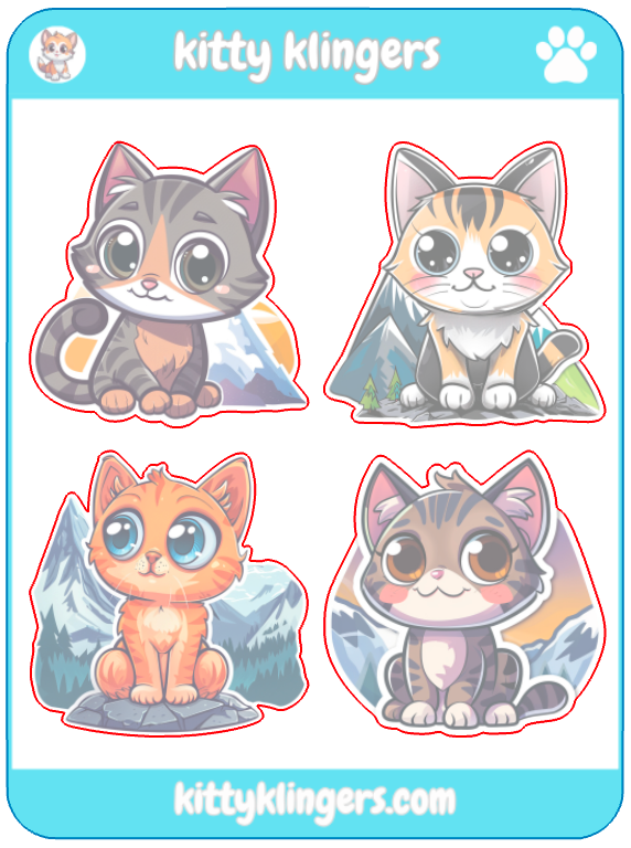 😺🏔️ Mountain Landscape Kitty Vinyl Sticker: Explore Majestic Heights with Feline Friends! 🏔️😺