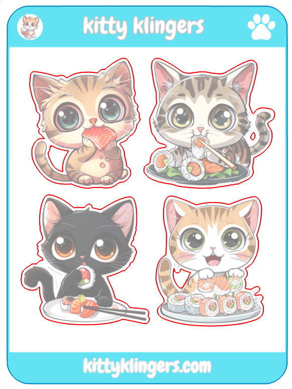 🐱🍣 Sushi Kitty Vinyl Sticker: Paws and Rolls of Delightful Sushi! 🍣🐱