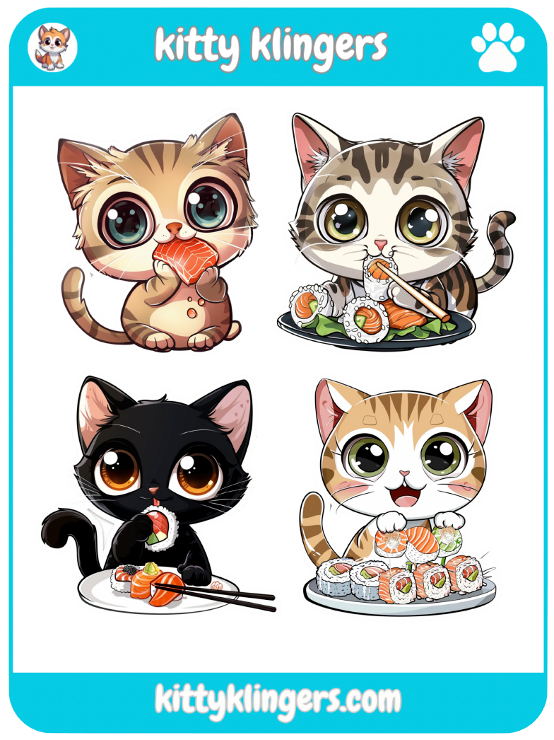 🐱🍣 Sushi Kitty Vinyl Sticker: Paws and Rolls of Delightful Sushi! 🍣🐱